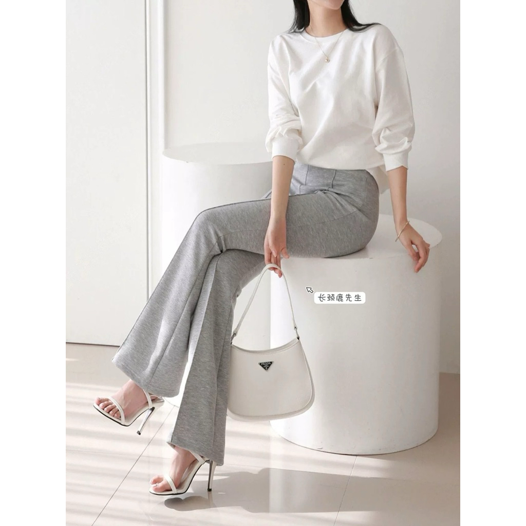 Quần loe phối gân cạp chun chất có dãn dày dặn