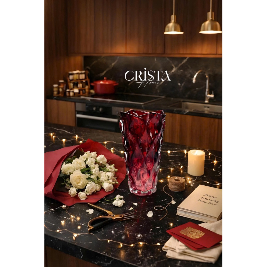 Bình Hoa Thủy Tinh Dáng Sóng Ombre Crista Home 28x16cm – Lọ Hoa Trang Trí Cao Cấp Chuẩn Châu Âu