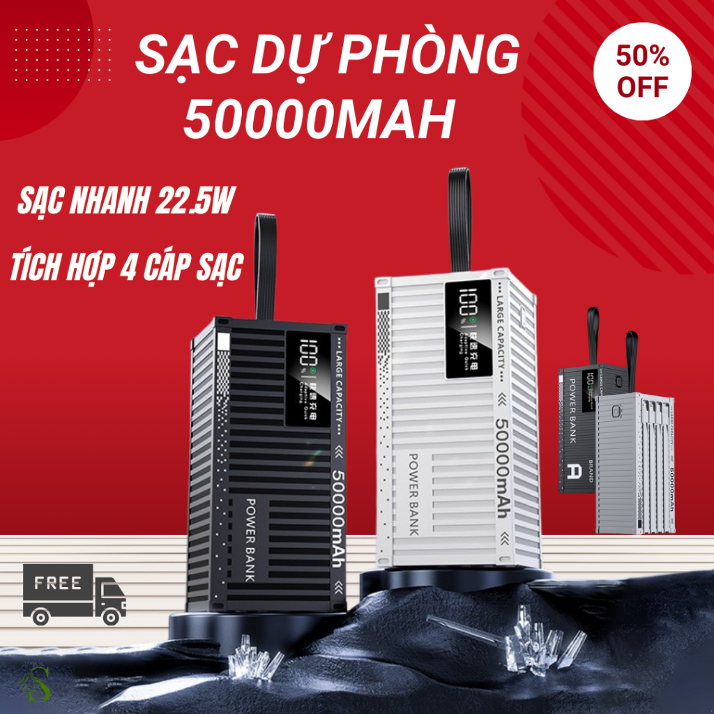Dự Phòng 50000mah Container, Tích Hợp 4 Dây Cáp - Sạc Nhanh 22.5w ...