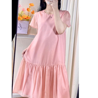 Váy bầu duôi cá Viba VB99 Thiết kế dáng đuôi cá 2 lớp màu hồng cam ngắn tay