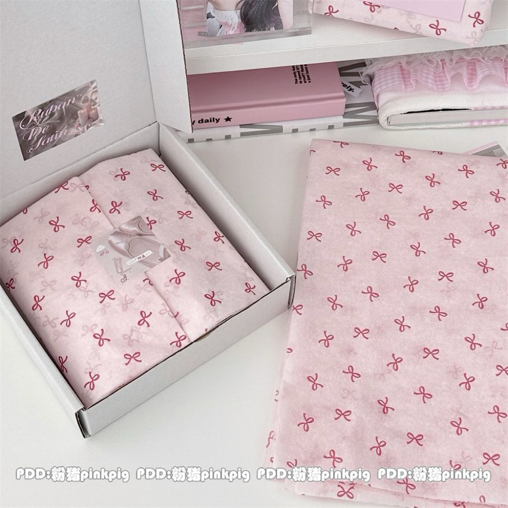 Giấy Gói Quà Tặng Sinh Nhật Khổ Lớn 50*70cm, Họa Tiết Nơ Hồng Phong Cách Hàn, Dùng Gói Hoa, Quà