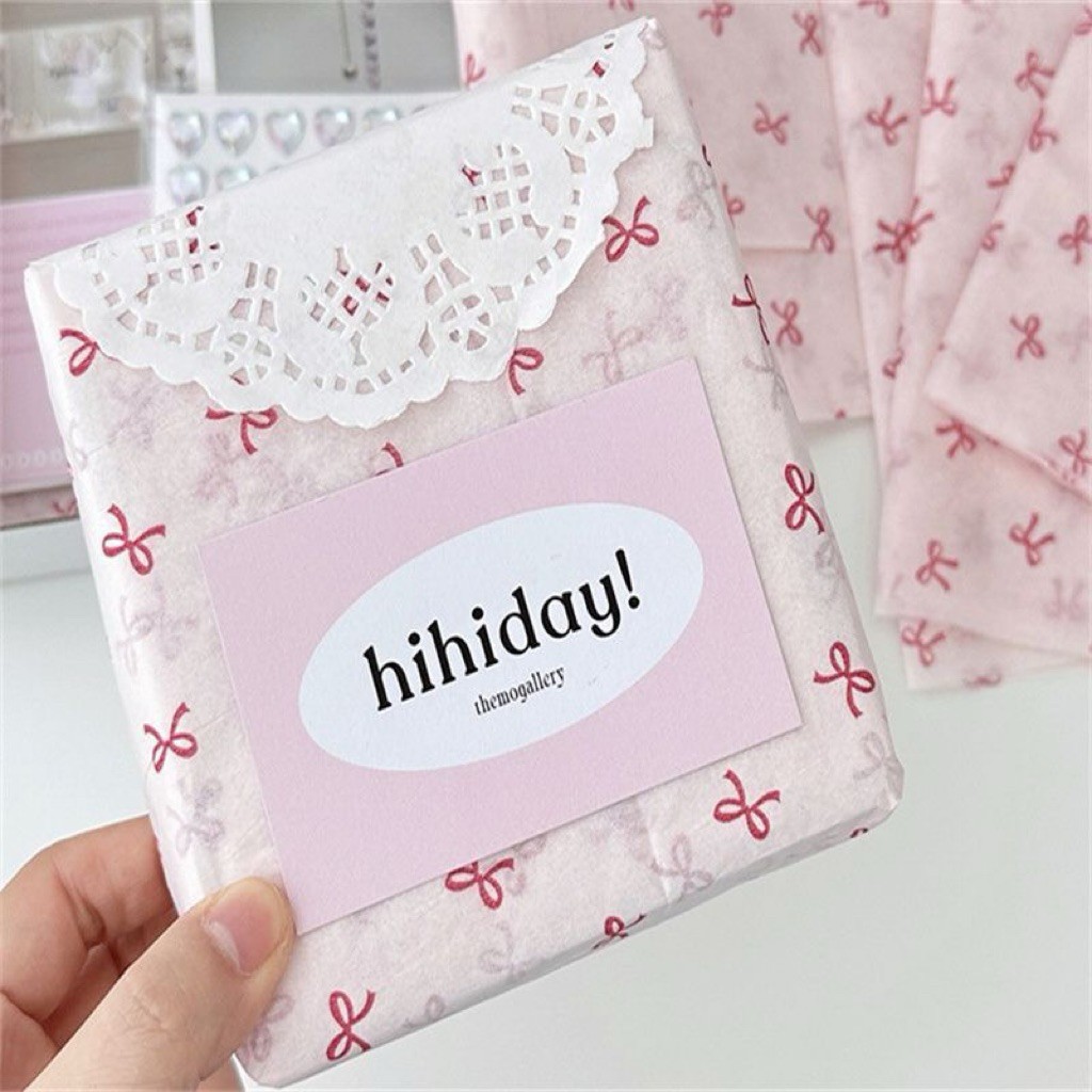 Giấy Gói Quà Tặng Sinh Nhật Khổ Lớn 50*70cm, Họa Tiết Nơ Hồng Phong Cách Hàn, Dùng Gói Hoa, Quà