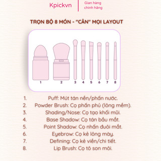 Bộ Cọ Trang Điểm Cá Nhân 8 Món Lovely Makeup Brush Set (Kèm Hộp Đựng) - Lông Mềm, Nhỏ Gọn, Màu Cute