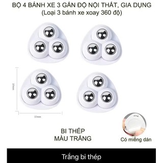 (BÁNH XE 3 BI) Bộ 4 Con Lăn Làm Bằng Thép Không Gỉ Có Miếng Dán Di Chuyển Đồ Vật Xoay 360º Tiện Lợi