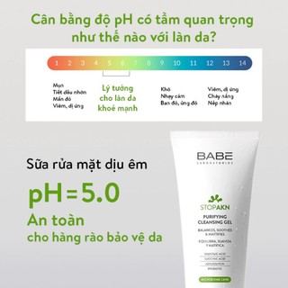 Sữa rửa mặt BABE Stop AKN Purifying Cleansing gel cho da dầu mụn pH 5.0 200ml