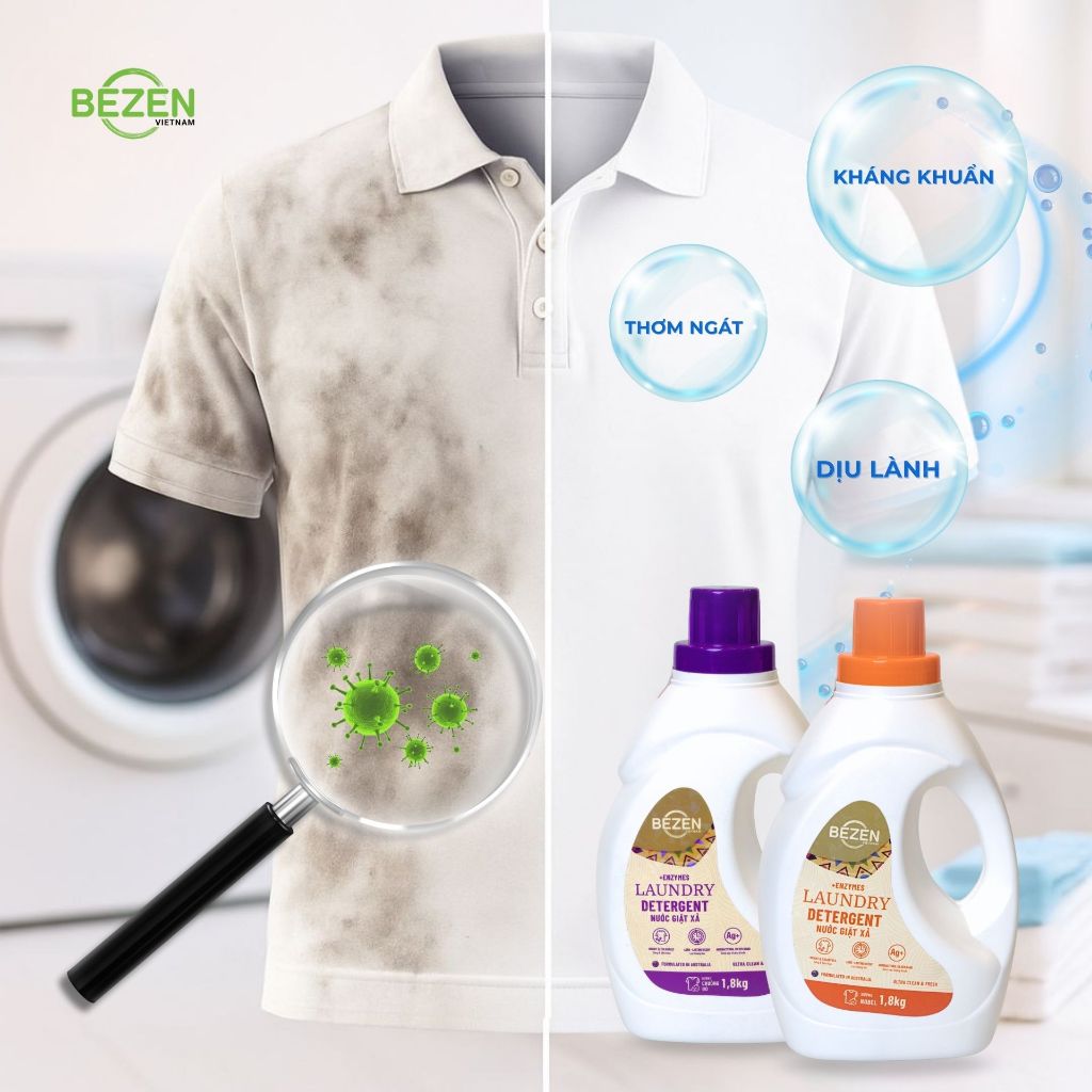 Nước Giặt Xả BEZEN Hương Chuông Đỏ Lưu Hương Dài Lâu, Sạch Thơm Mềm Mại Kháng Khuẩn Tự Nhiên