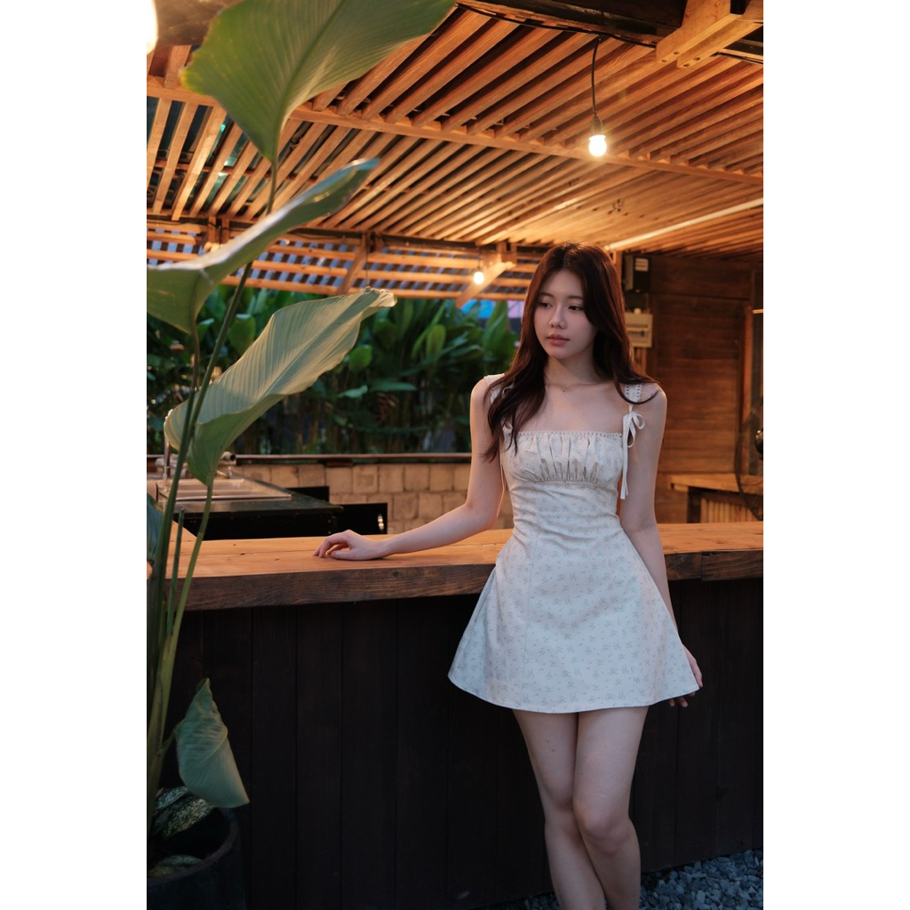 Kira dress vải kaki dày hoa nhí form chữ A vintage