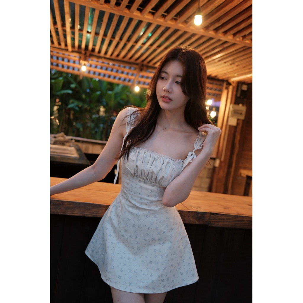Kira dress vải kaki dày hoa nhí form chữ A vintage