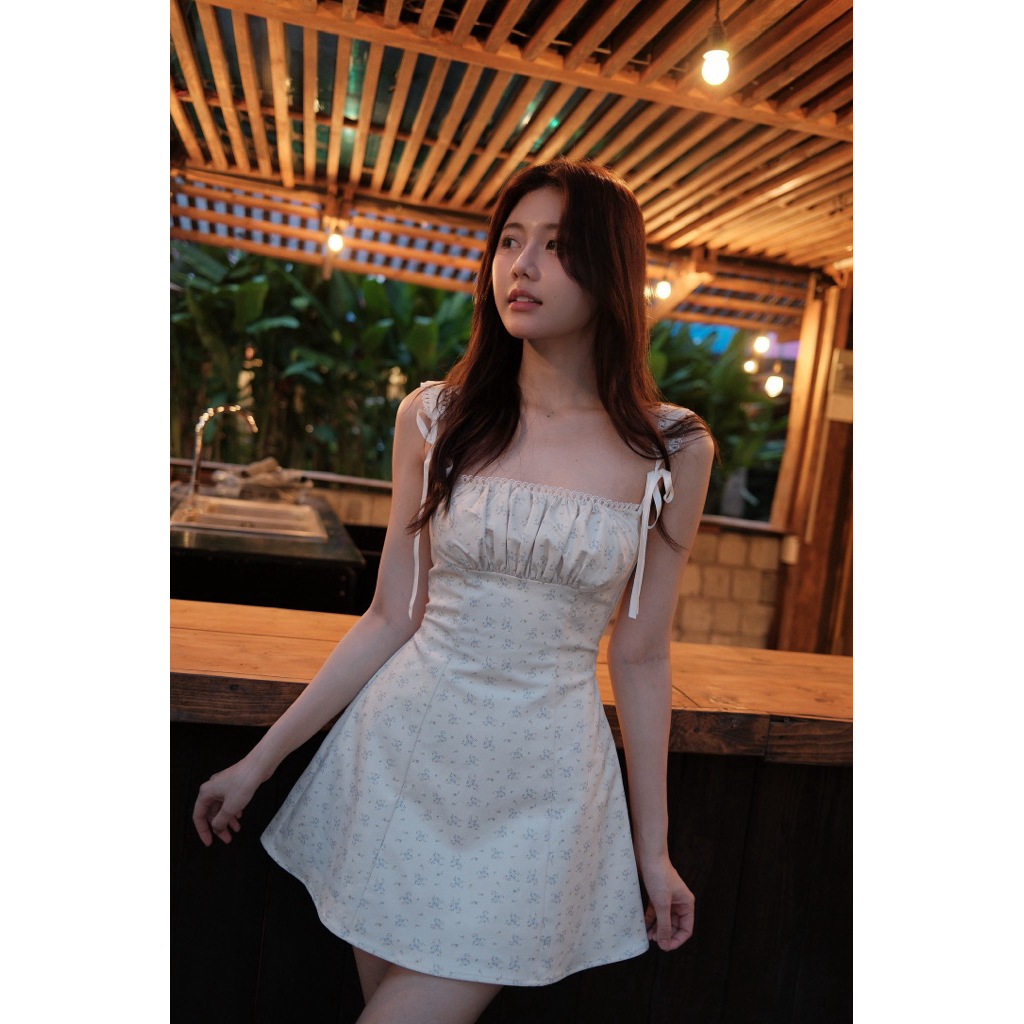 Kira dress vải kaki dày hoa nhí form chữ A vintage
