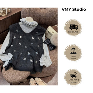 VMY Studio - Set áo gile mix áo cổ bèo điệu đà diện tết xinh xắn, áo gile mix áo cổ điệu bling QCCC nữ