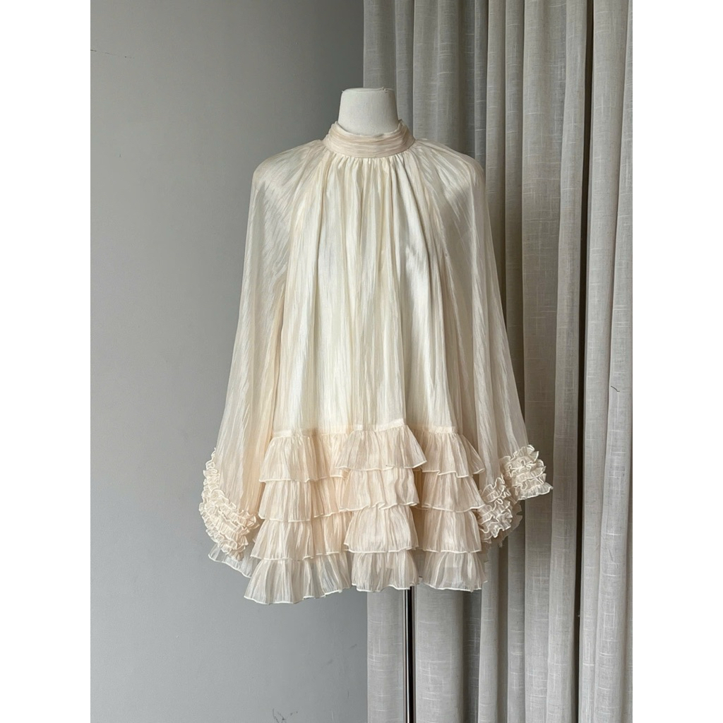 [ TY CLOTHING ] Váy voan tơ xốp tay xoè bồng tiểu thư đi tiệc sang chảnh - Màu Be - Hàng Thiết Kế