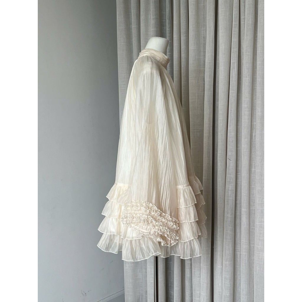 [ TY CLOTHING ] Váy voan tơ xốp tay xoè bồng tiểu thư đi tiệc sang chảnh - Màu Be - Hàng Thiết Kế