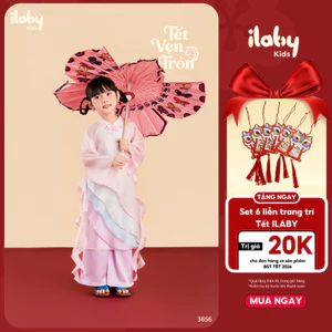 [HOT TREND] Áo dài bé gái ILABY áo dài cách tân bé gái UYỂN SẮC áo dài 2 tà chất liệu tơ thêu [3656]