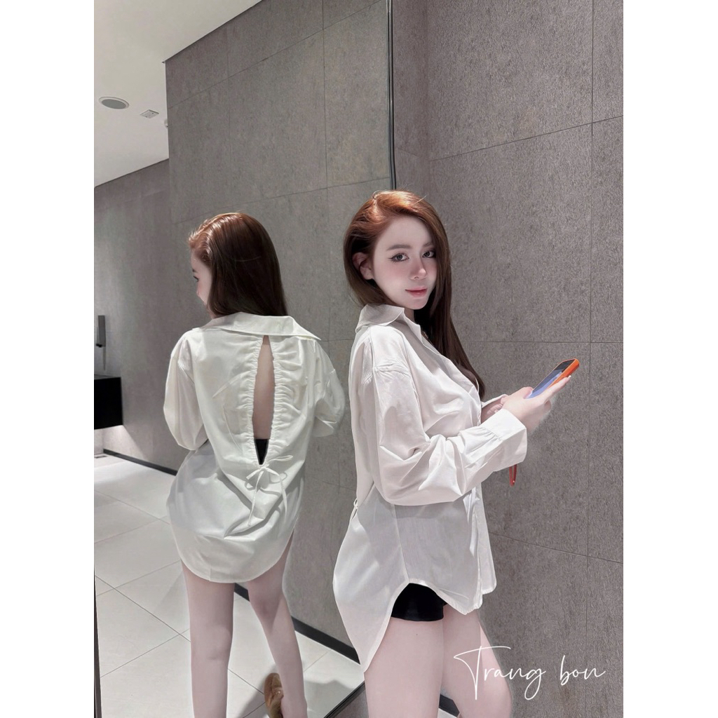 Áo sơmi đuôi tôm khoét lưng rút dây trẻ trung