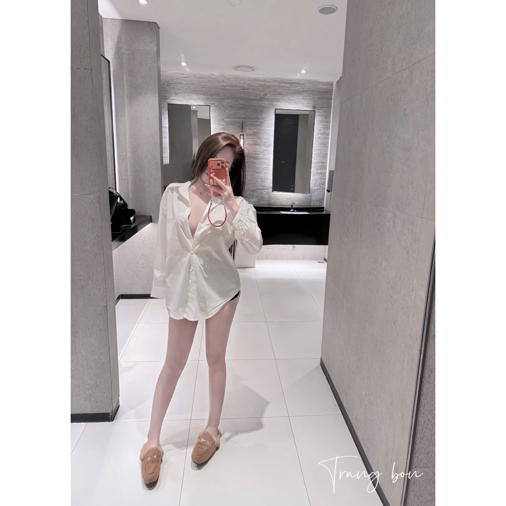 Áo sơmi đuôi tôm khoét lưng rút dây trẻ trung