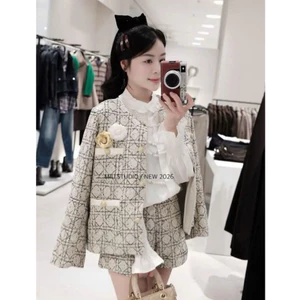 SET Áo khoác dạ tweed hoạ tiết kẻ đính khuy đồng(Tặng tag hoa) mix quần sooc ngắn-hàng cao cấp style tiểu thư sang chảnh