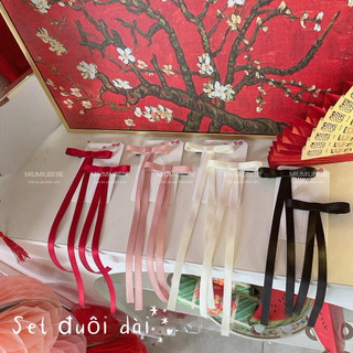 Set 2 kẹp nơ đuôi dài phối trang phục áo dài, yếm,….