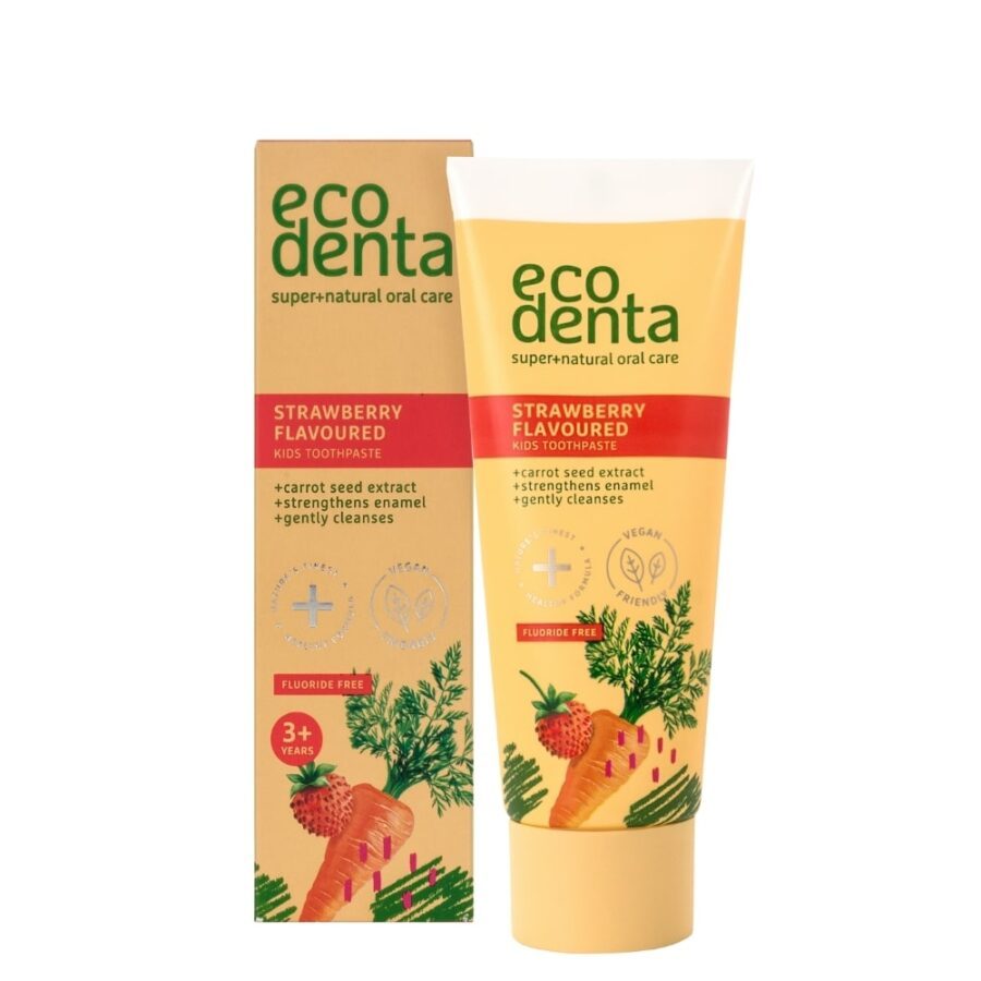 Kem đánh răng trẻ em Ecodenta dâu tây và cà rốt 75ml 🍓🥕 99% thành phần tự nhiên, không flouride