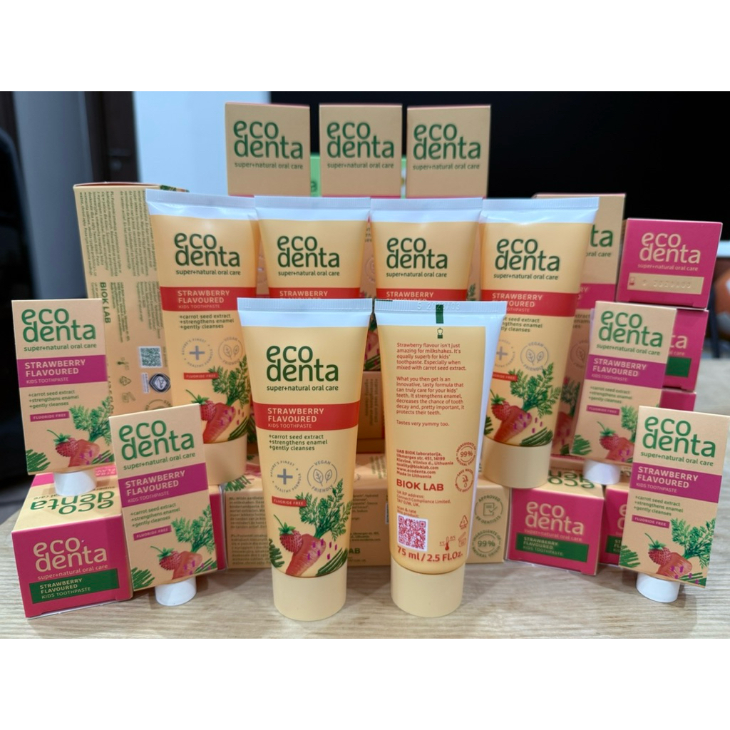 Kem đánh răng trẻ em Ecodenta dâu tây và cà rốt 75ml 🍓🥕 99% thành phần tự nhiên, không flouride