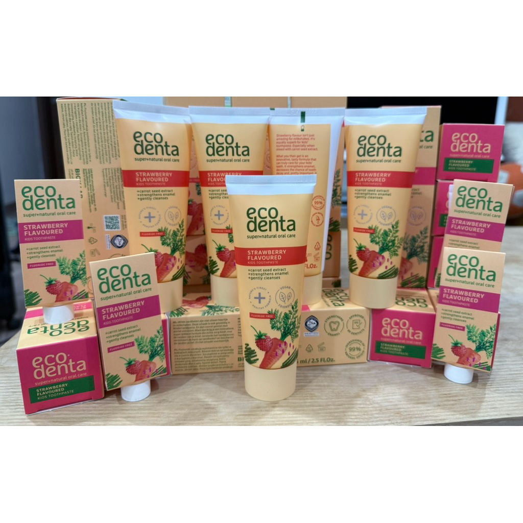 Kem đánh răng trẻ em Ecodenta dâu tây và cà rốt 75ml 🍓🥕 99% thành phần tự nhiên, không flouride
