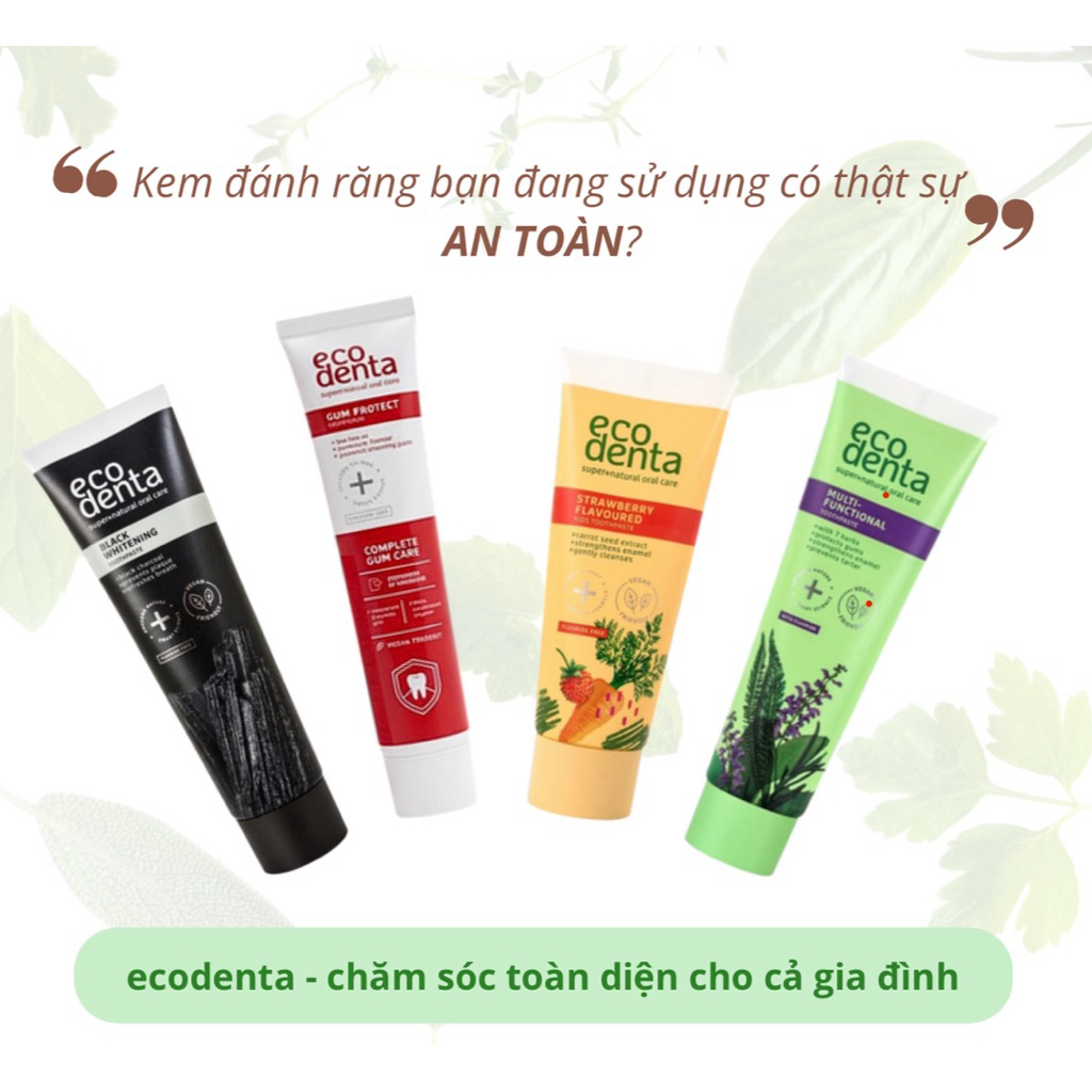 Kem đánh răng trẻ em Ecodenta dâu tây và cà rốt 75ml 🍓🥕 99% thành phần tự nhiên, không flouride