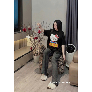 SET ÁO PHÔNG MÈO HELLO KITTY MIX QUẦN ỐNG XUÔNG KẺ HOT