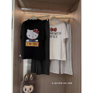 SET ÁO PHÔNG MÈO HELLO KITTY MIX QUẦN ỐNG XUÔNG KẺ HOT