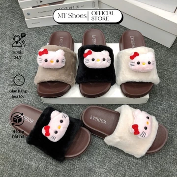 Dép Lông Nữ Dép Bông Đế Bánh Mì Hình Hello Kitty Đáng Yêu Đế 3P Chất Mềm Nhẹ Đi Êm MT Shoes DN102
