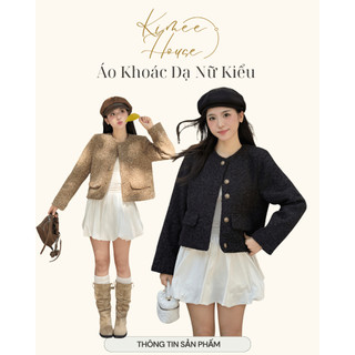 Áo Khoác Dạ Tweed Nữ COCO ROUND – Dáng Ngắn Đệm Vai Cúc Đồng GEMINI