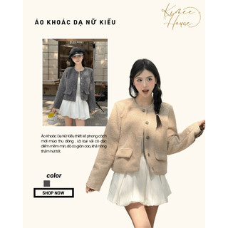 Áo Khoác Dạ Tweed Nữ COCO ROUND – Dáng Ngắn Đệm Vai Cúc Đồng GEMINI