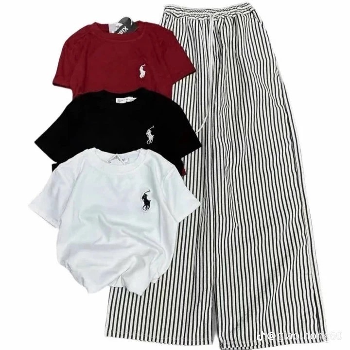 Sét Áo Babytee < Ko Có Khăn > In Logo Ngựa Giả Thêu Phối Quần Dài Ống Loe 4 Vạch Cá Tính Mặc Đi Chơi Sang Chảnh