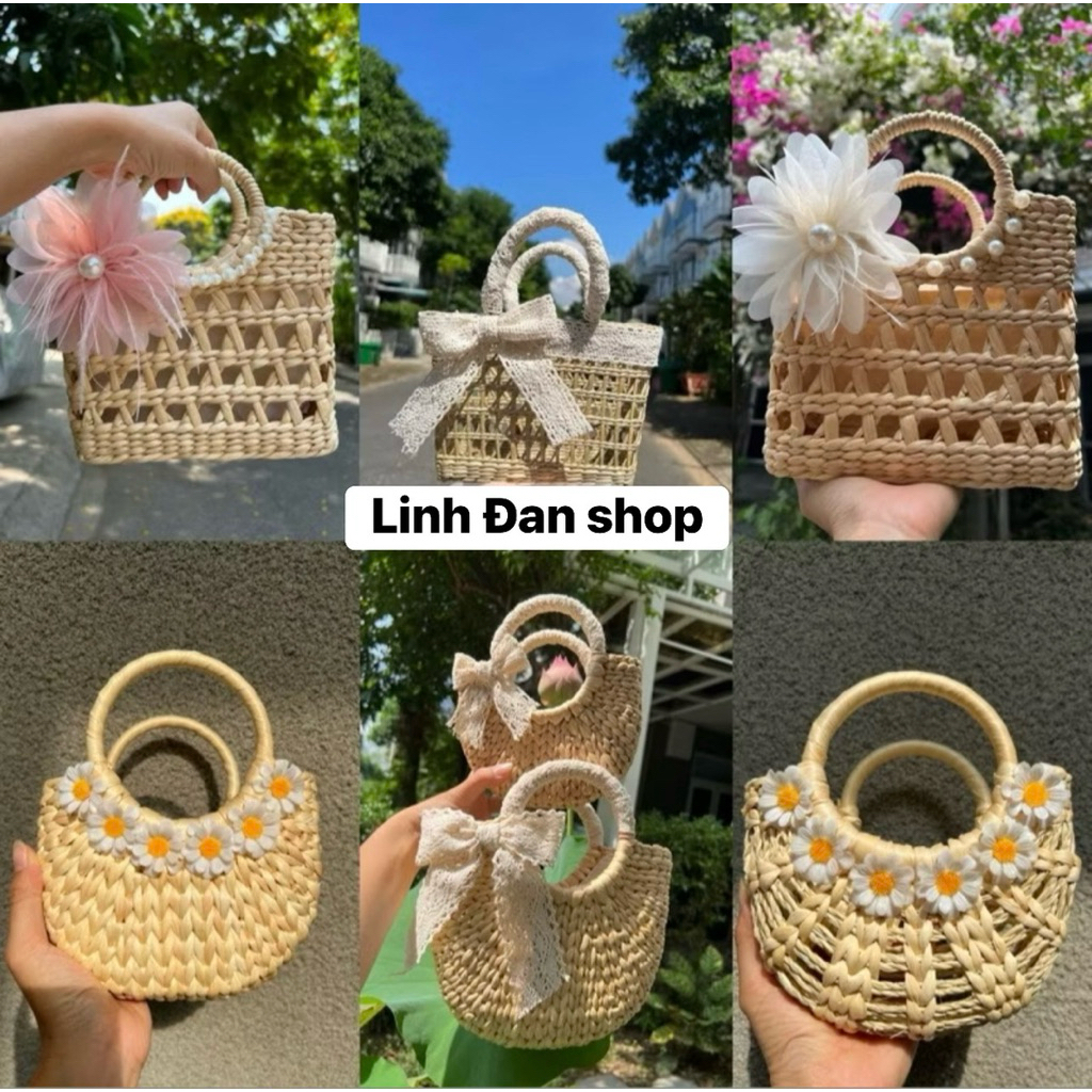 Túi cói túi lục bình xinh xắn cho Mẹ và bé phong cách Vintage đi biển, chụp ảnh decor, kiểu dáng siêu đẹp