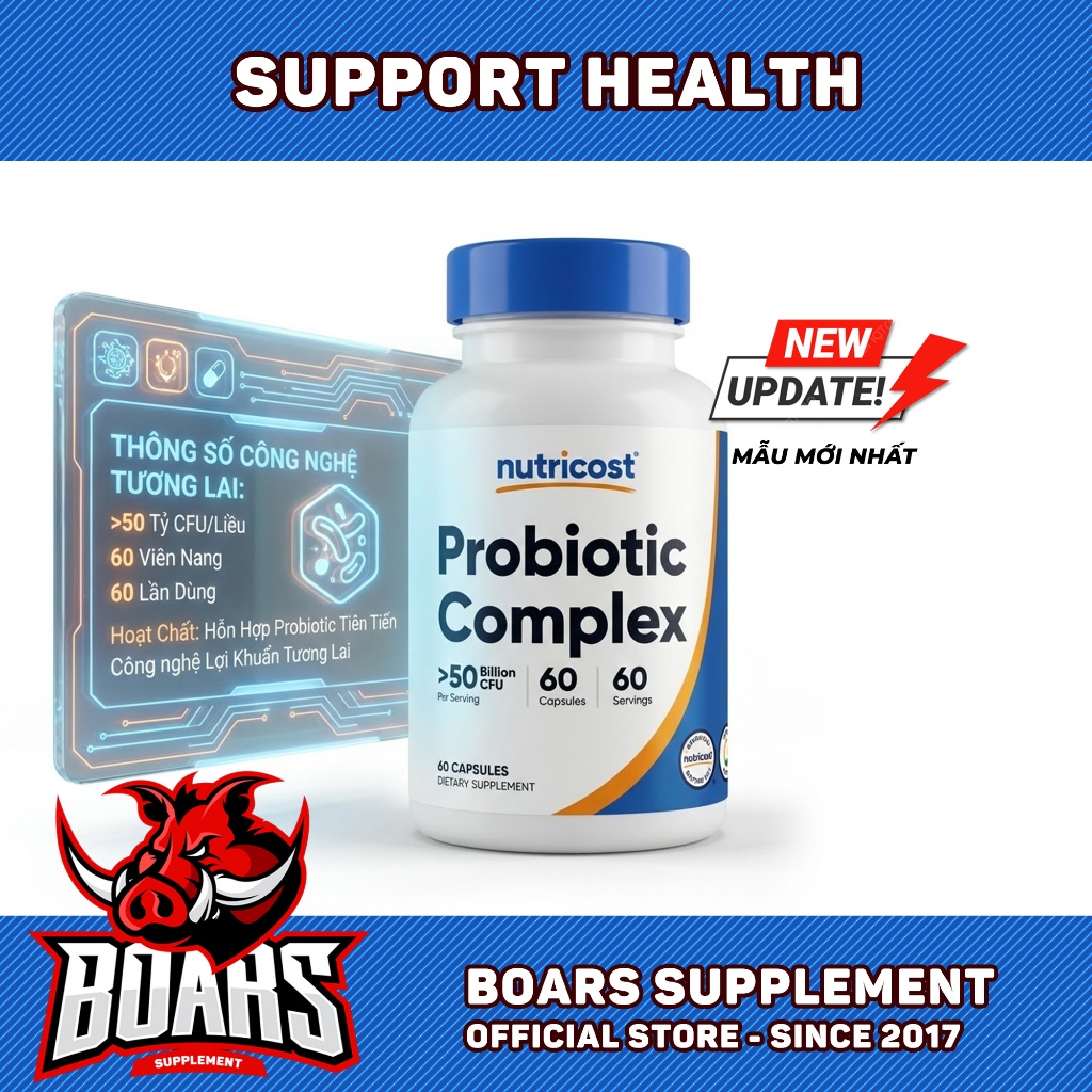 Viên uống Probiotic Complex Nutricost - Bổ Sung 50 tỷ lợi khuẩn, cải thiện hệ tiêu hoá