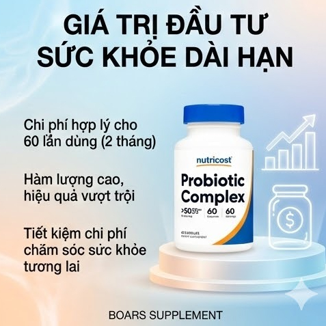 Viên uống Probiotic Complex Nutricost - Bổ Sung 50 tỷ lợi khuẩn, cải thiện hệ tiêu hoá