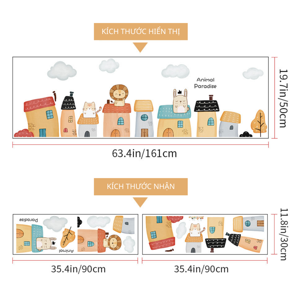 Decal Dán Tường Ngôi Nhà Thiên Đường Động Vật Có Keo Sẵn 161x50cm –Trang Trí Phòng Phong Cách Bắc Âu