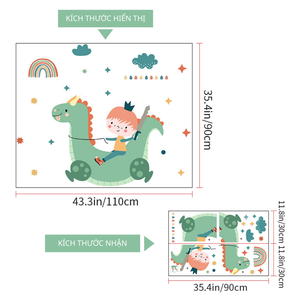 Decal Dán Tường Chiến Binh Rồng Xanh Có Keo Sẵn 110x90cm - Trang Trí Phòng Cho Bé
