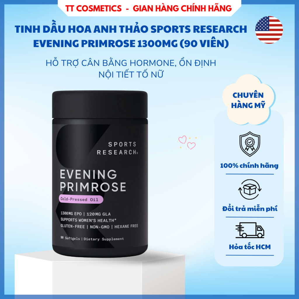 Tinh Dầu Hoa Anh Thảo Sports Research Evening Primrose 1300mg