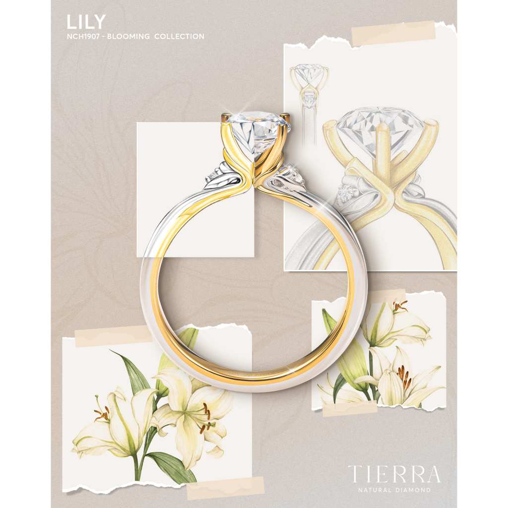 [CHAT TRƯỚC KHI ĐẶT] Nhẫn cầu hôn Tierra Lily NCH1907, Vàng 14K/18K Đính, Chủ CZ 5.4mm, Tấm CZ, Thiết Kế Ngọt Ngào