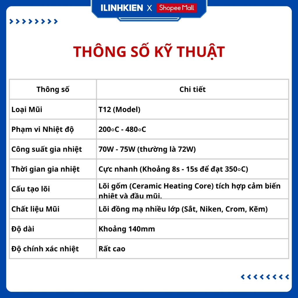 Mũi hàn T12 tích hợp ruột mỏ hàn xịn, đầu mỏ hàn mũi hàn chính hãng ilinhkien