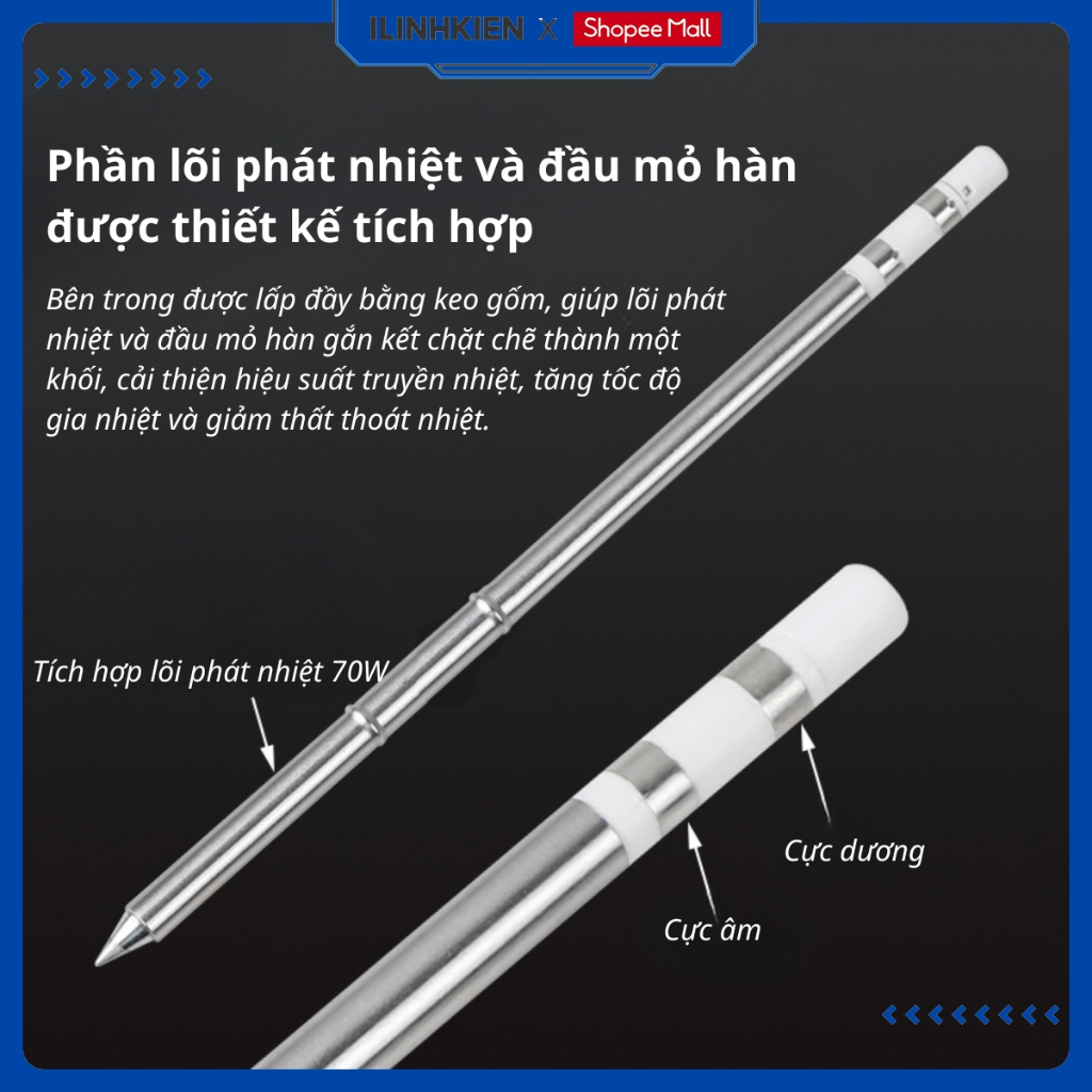 Mũi hàn T12 tích hợp ruột mỏ hàn xịn, đầu mỏ hàn mũi hàn chính hãng ilinhkien