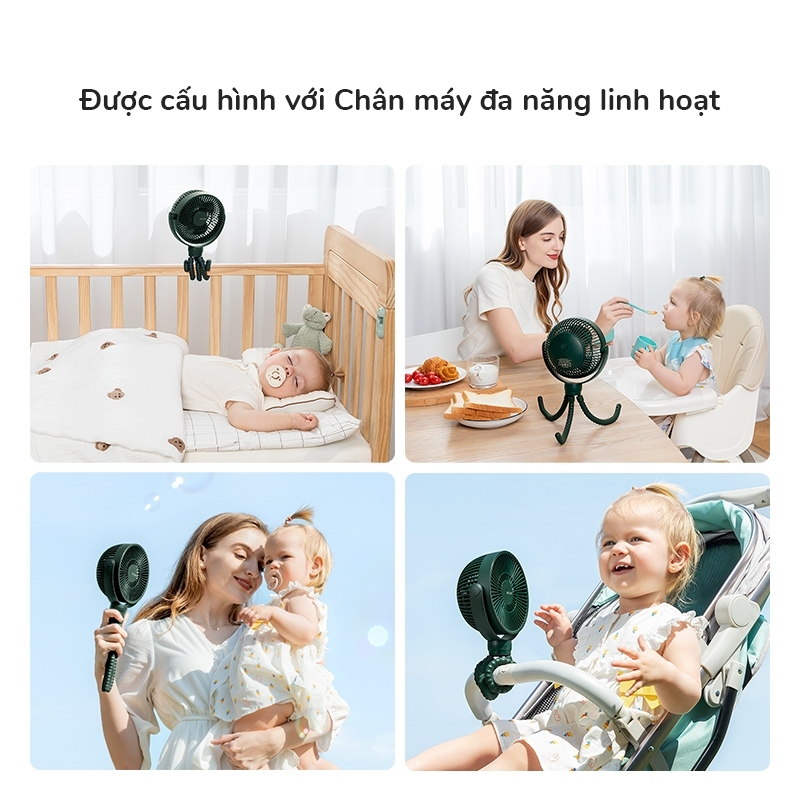 Quạt xe em bé JisuLife, 4 cấp gió, pin 4000mAh, gió mạnh, gọn nhẹ, phù hợp xe em bé, giường em bé, ngoài trời