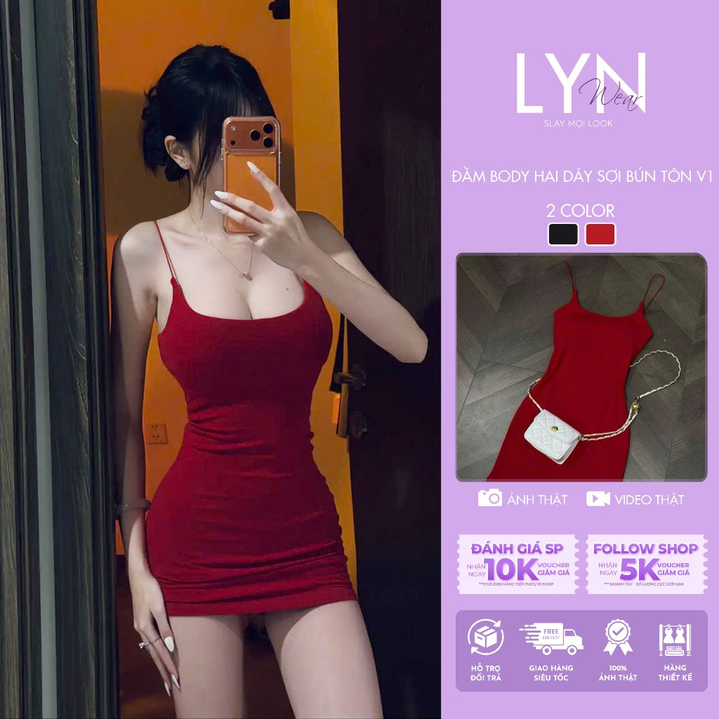 | LYN WEAR | (KÈM MÚT) Đầm body hai dây sợi bún tôn dáng V1 chất thun gân rip mềm mịn co giãn nhẹ mặc cực tôn dáng