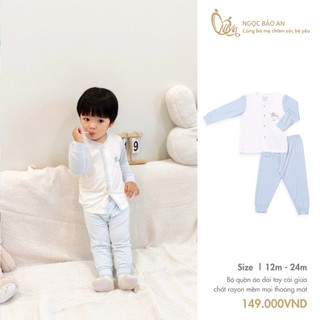 M&B (18M-24M) Bộ quần áo dài tay cài giữa họa tiết đáng yêu vải Viscose mềm mại thoáng mát cho bé