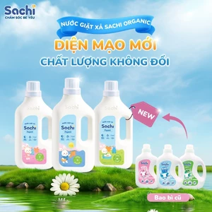 Nước giặt xả Sachi Organic làm sạch vết bẩn, hương thơm dịu nhẹ, an toàn cho bé 280g/ 2kg