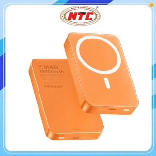 Pin Dự Phòng không dây PHANTOM P66W 10000mAh Sạc Magnetic 15W / TypeC PD 20W, Có 3C, Vỏ hợp kim nguyên khối (Cam)