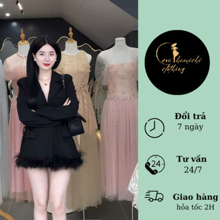 Áo vest blaze phối lông vũ kèm đai Eva hamichi