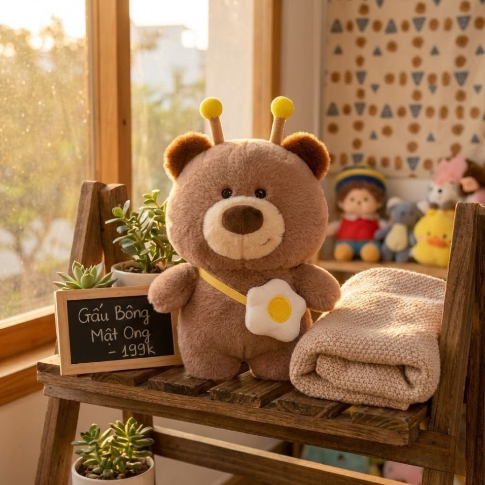 Gấu Bông Gấu Ong Nâu Và Heo Con Đeo Túi Trứng Rán Siêu Cấp Dễ Thương, Thú Nhồi Bông Size 25CM Quà Tặng Cho Bé