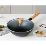 [ Happiness] Chảo gang nhẹ size 24cm tay cầm gỗ, thiết kế đáy xoáy cao tần tích tụ năng bản cao cấp, chống dính tự nhiên — ảnh 1
