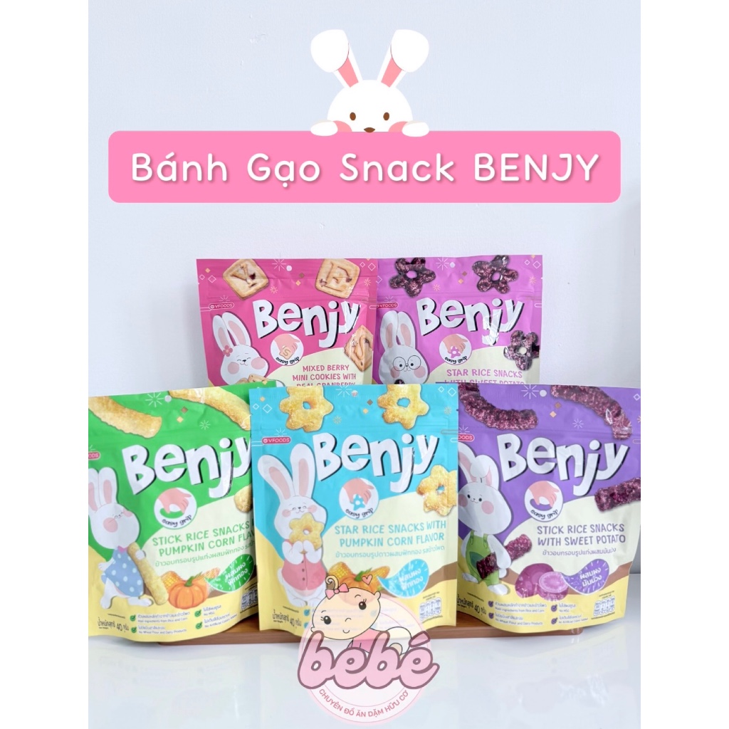 Bánh gạo ăn dặm Snack Benjy hình sao, hình que cho bé 40g, 100g đủ vị - Túi