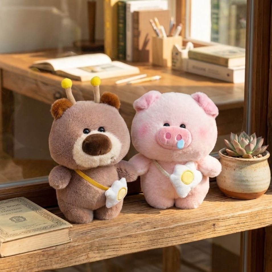 Gấu Bông Heo Con Và Gấu Tai Ong Nâu Đeo Túi Trứng,Heo Bông Siêu Cấp Đáng Yêu Làm Quà Tặng Cho Bé,Bạn Gái Ngày Sinh Nhật